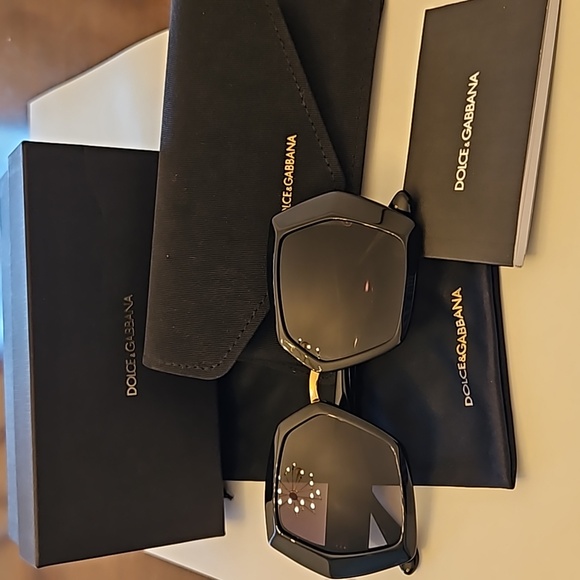 Dolce & Gabbana Black and Gold Sunglasses with Box, Case, Pouch,Care Booklet - Picture 10 of 13